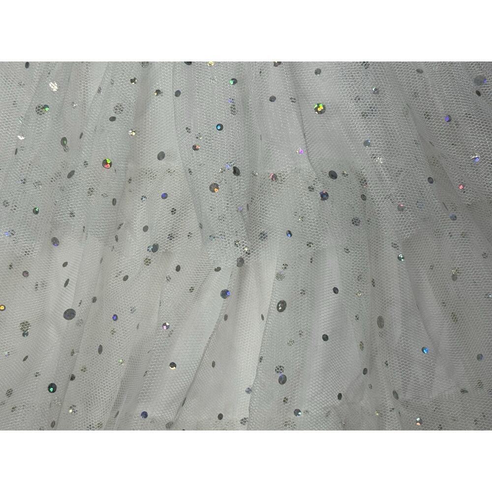 Iridescent Sparkly Sequin Tiered Tulle Mini Dress Mesh Corset Boned Strapless L - Picture 9 of 10